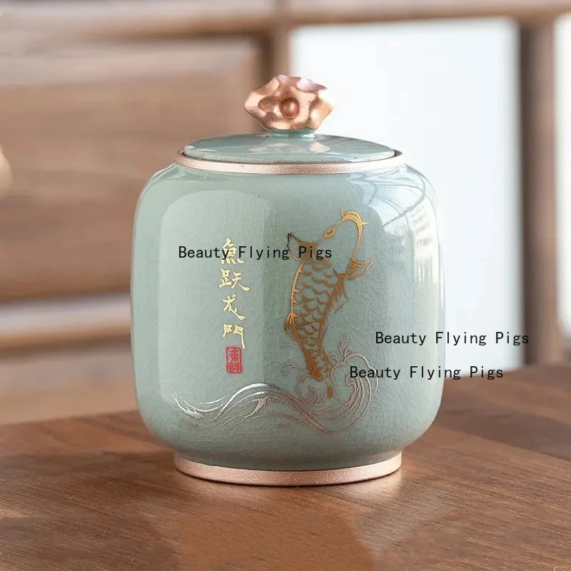 Ceramic Tea Sealed Jar Chinese Moisture-proof Coffee Bean Can Facial Mask Powder Can Ceramic Flower Tea Jar Nut Jar 790ml