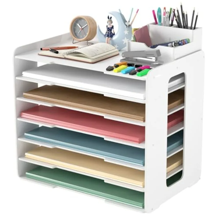 

FuturelOT PVC A3 Paper Storage Organizer for Desk, 11X17 Construction Paper Organizer 7-Slot File Holder Sorter Letter Tray Off
