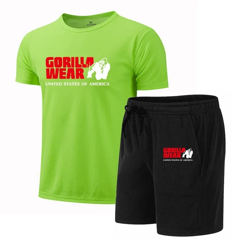 

Gorilla Prints Short-sleeved Suit Man Woman Summer Casual Clothes T-shirt shorts 2-piece T-shirt Quick drying Men's sports suit
