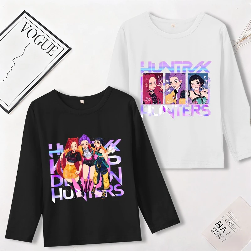 

K-Pop Demon Hunters Girls Long Sleeve T-shirt Kawaii Cartoon Printed Tops Kid Baby Casuals T-shirts Autumn Children Clothing