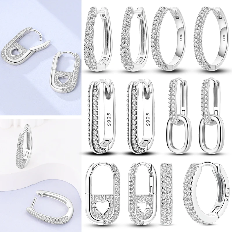 

925 Sterling Silver Hoop Earrings White Shining Zircon Simple Round Circle Earrings for Women Wedding Party Luxury Jewelry Gift