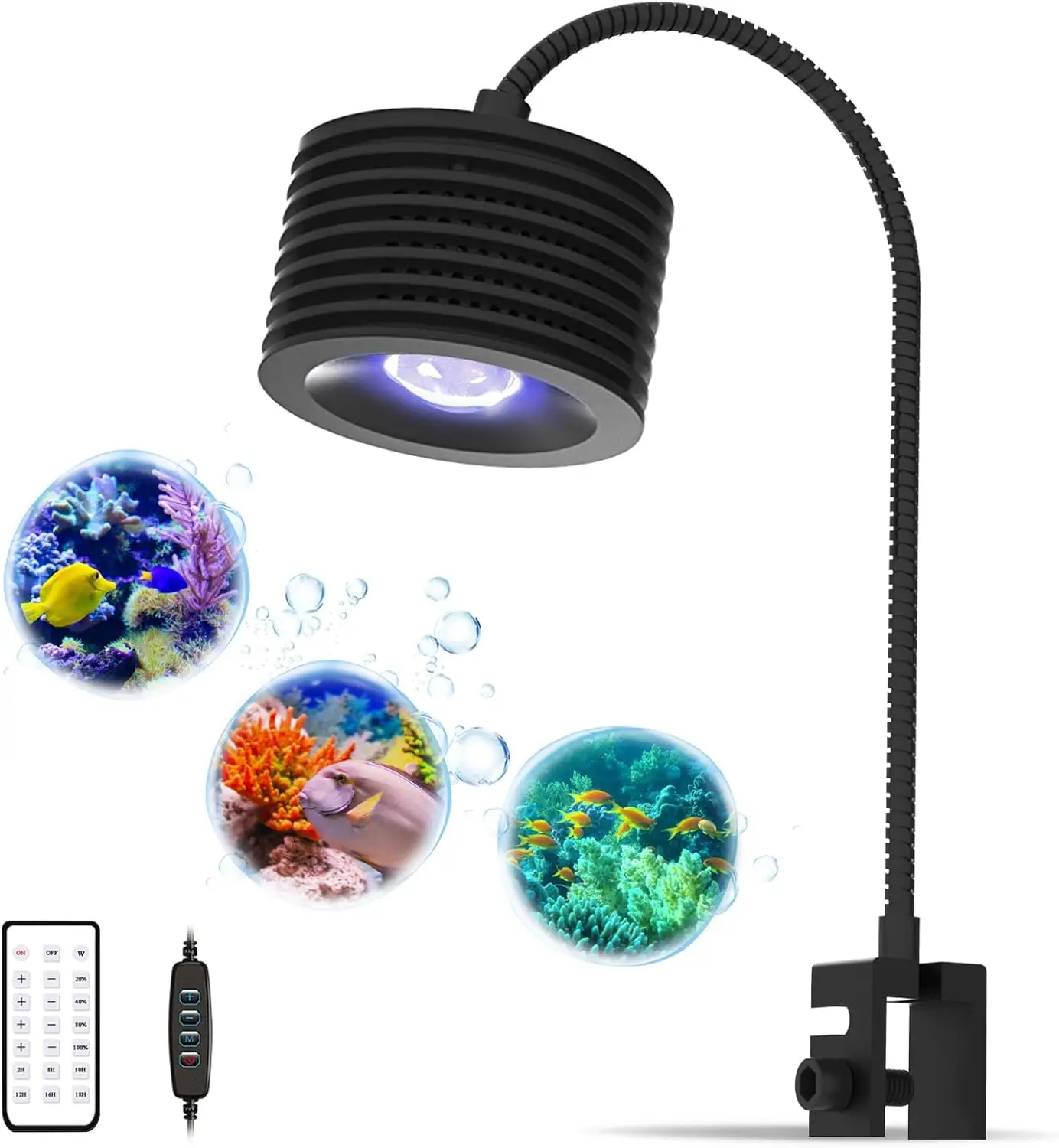 

Full Spectrum LED Aquarium Light with Remote Control, Dimmable for Saltwater Fish Tanks, Clip-On Design