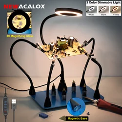 NEWACALOX Soldering Third Hand Tool PCB Holder Magnetic Flexible Helping Hands with 3X LED Magnifier for Electronics Repair