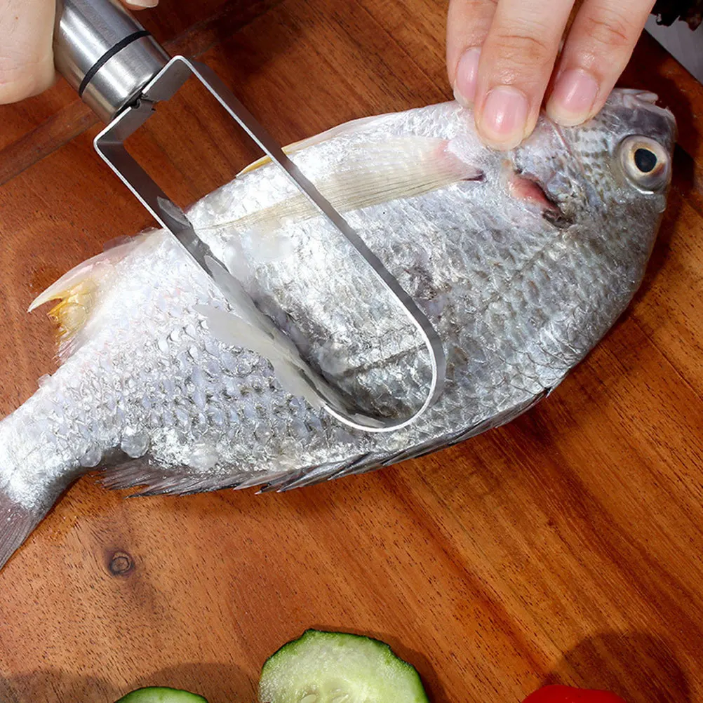 

2Pcs Fish Scale Scrapers Household Kitchen Stainless Steel Fish Skin Cleaners Comfortable Non-Slip Handle Hook