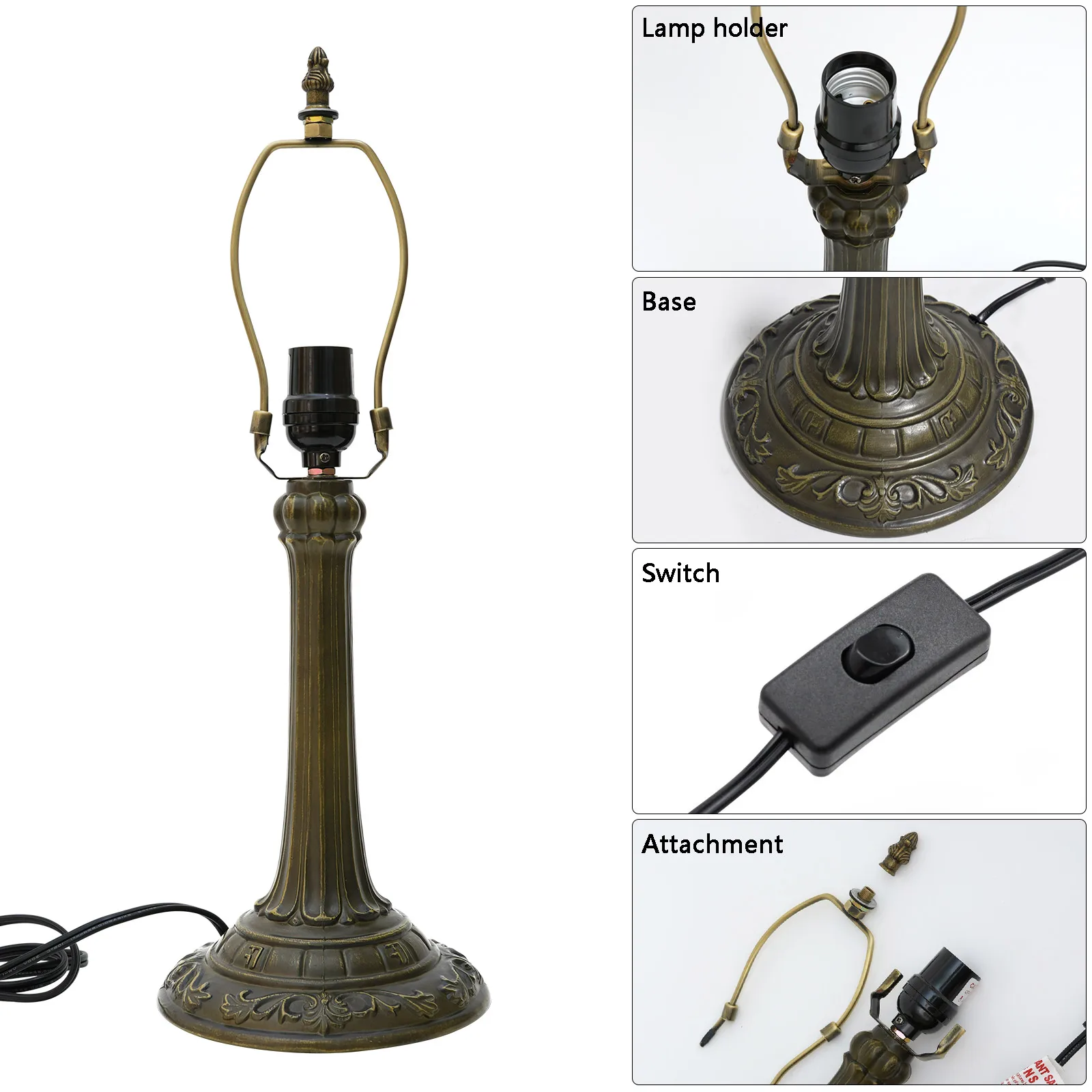 Blivuself Vintage Lamp Base Only Suitable for 8 Inch(20cm)/12inch(30cm) Lampshade 1 E27/E26 Bulb Holder Antique Brass Finish