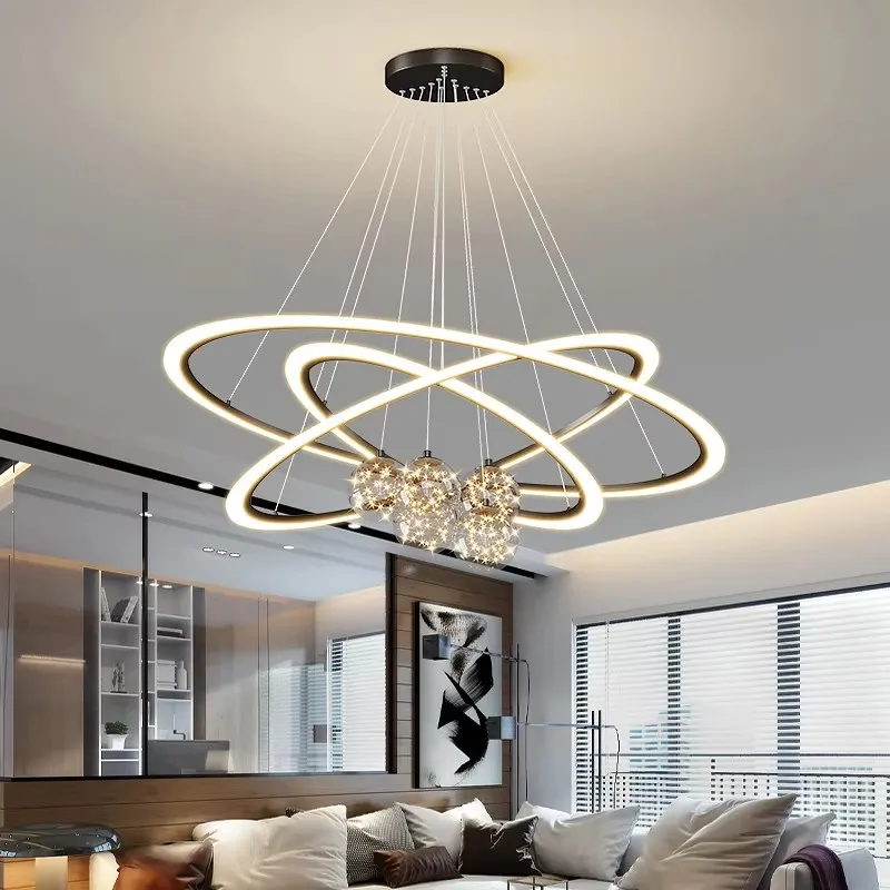 New living room chandelier modern simple atmosphere circle LED lights light luxury star top bar restaurant lamps and lanterns