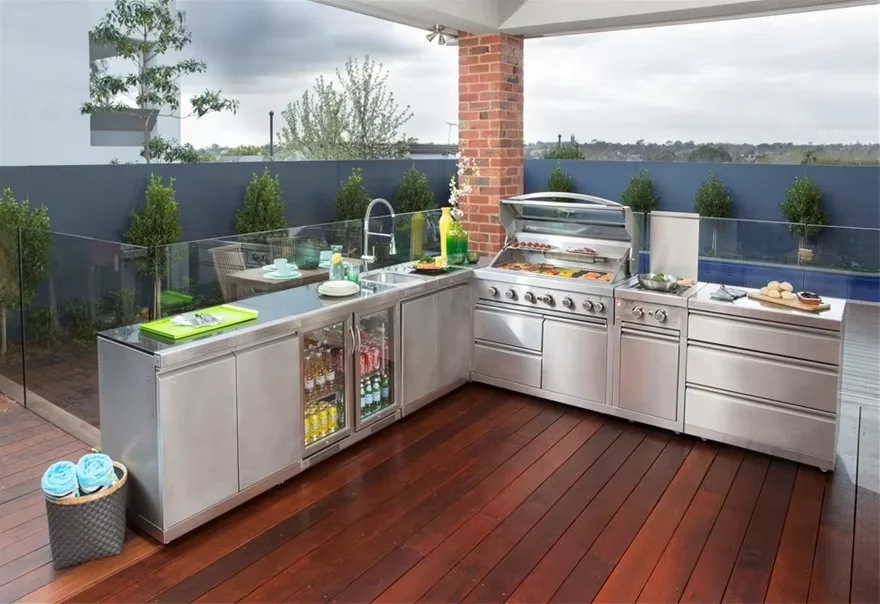 

Прочный всесезонный уличный кухонный шкаф из нержавеющей стали, барбекю, гриль, кемпинг, уличный кухонный остров с холодильником