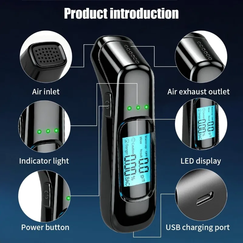 Alcohol Breathalyzer Tester, Non-Contact High-Precision LCD Display Blowing Breathalyser Grade Quality-Y79A