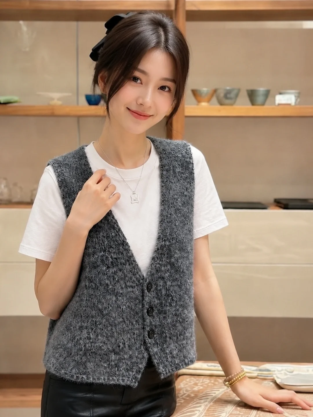 Summer 2026 V-Neck Single Button Knitted Vest Commute Style Versatile Sleeveless Women's Fashionable Outerwear Straight Cut