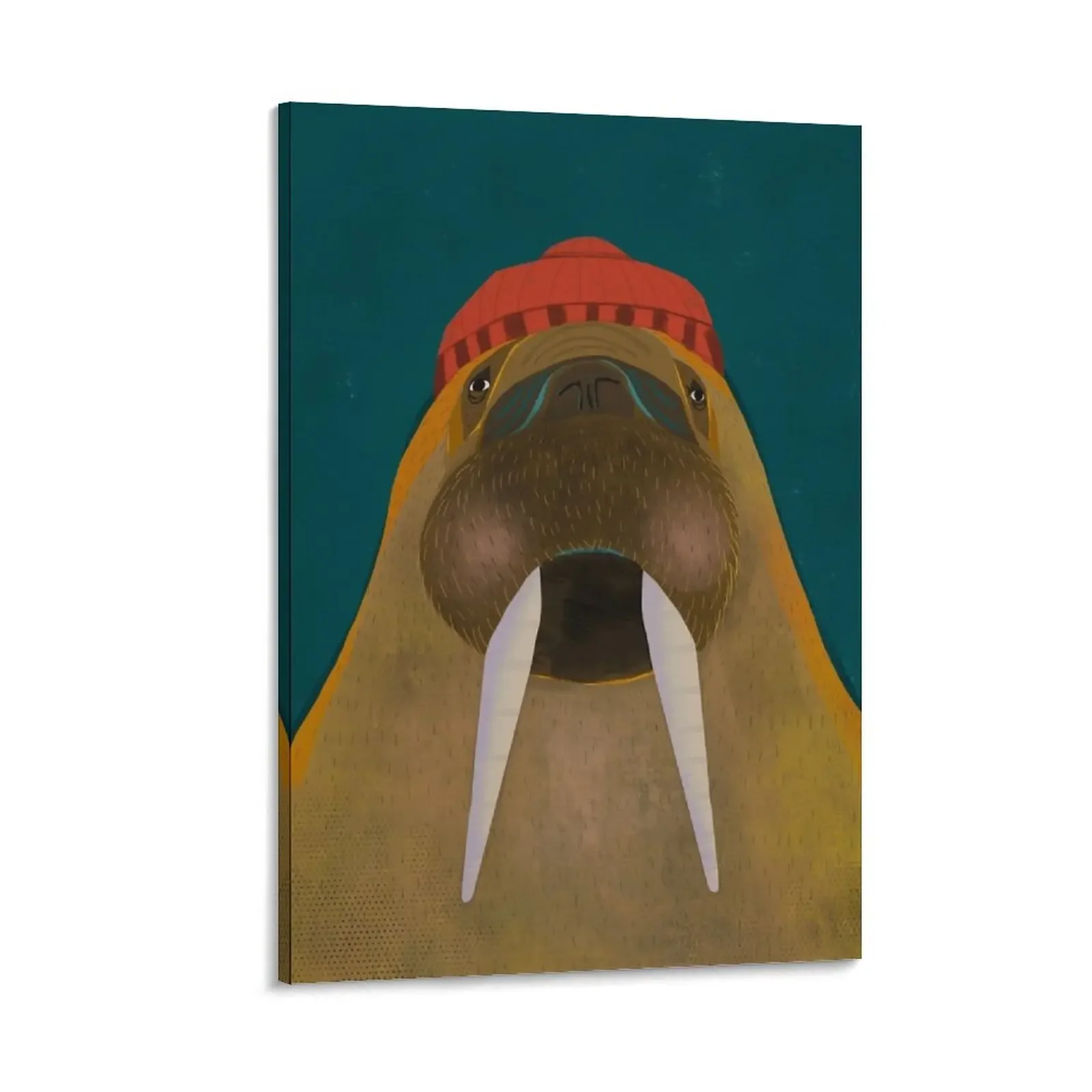 

I am the Walrus with a Red Hat - Cute Whimsical Walrus Art - Room Decor - Unique Gift Quirky Art Canvas Painting Bedroom deco