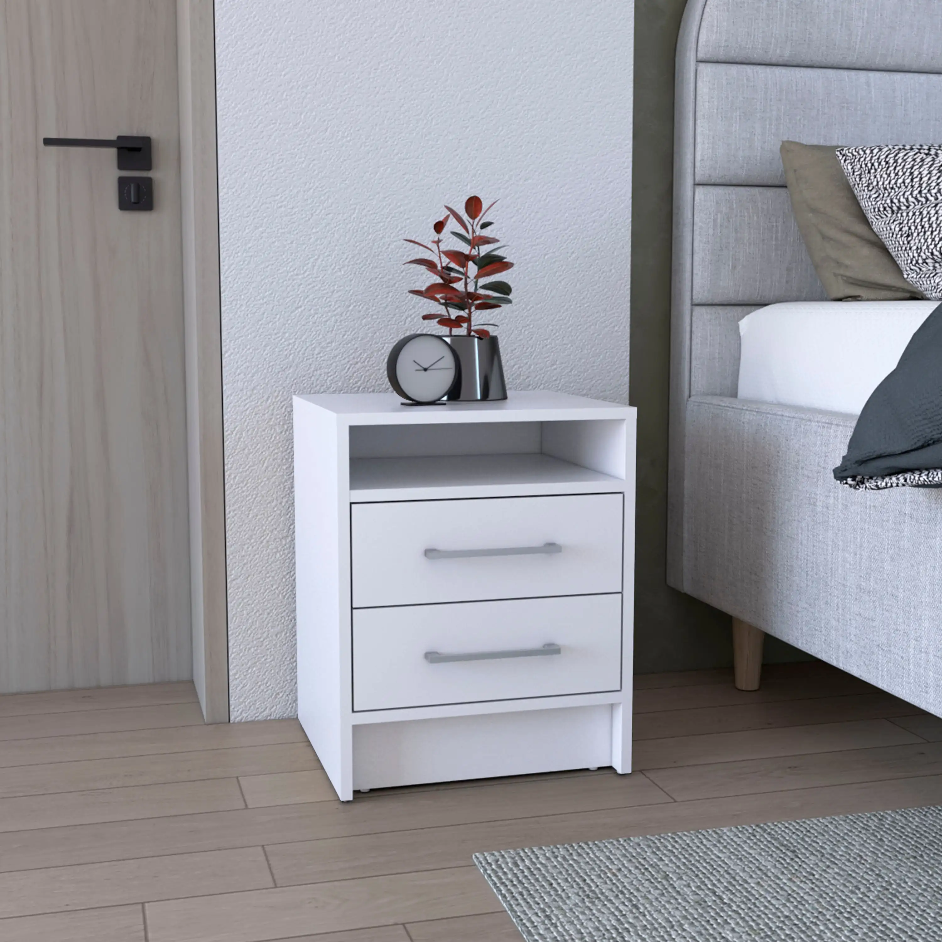 

Greter 24" Two-Drawer Night Stand With open shelf White