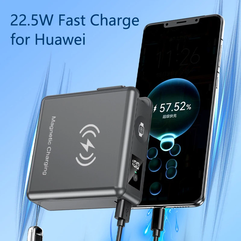 

6-in-1 Wireless Chargin Power Bank | Built-in AC Plug & Wireless Charger | PD 22.5W Fast Charge for iPhone Powerbank LED Display