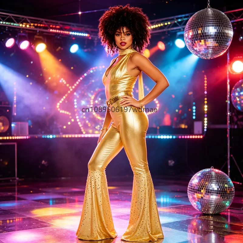 

70s Retro Disco Costume Fashion Stage Cosplay Costume 80s Hippie Costume Womens Music Festival Party Performance Outfit