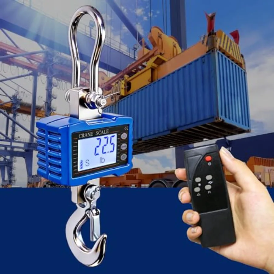 

Industrial digital crane scale for market, factory, construction; steel body, black; 4410lb capacity, remote control, LCD scree