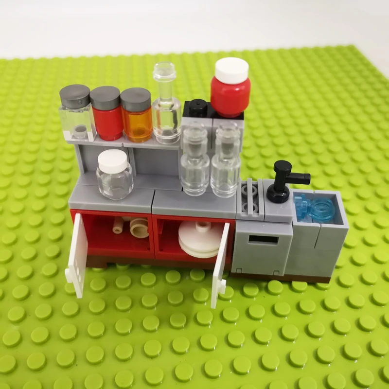 MOC-Bausteine, Möbel und Dekorationen für Wohnzimmer und Schlafzimmer – Bett, Bücherregal, Sofa, Computertisch, kleine Pflanzgefäße, Spielzeugmodelle. – Detail 18