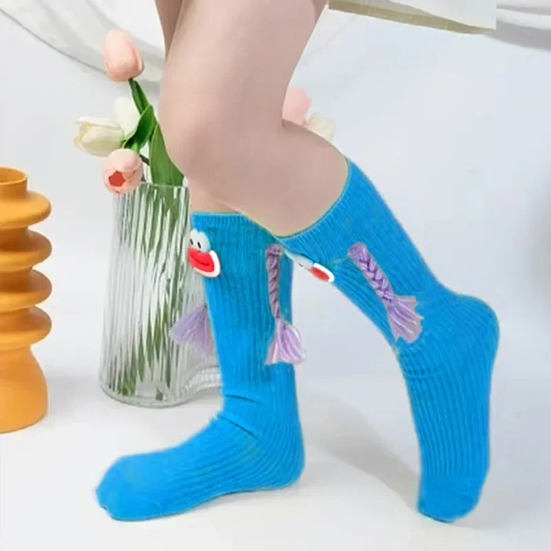 1-20Pairs Quirky Mid-calf Socks Cartoon Pigtail Ugly Doll Sausage Mouth Socks Plush Socks Living Room Bedroom Floor Socks