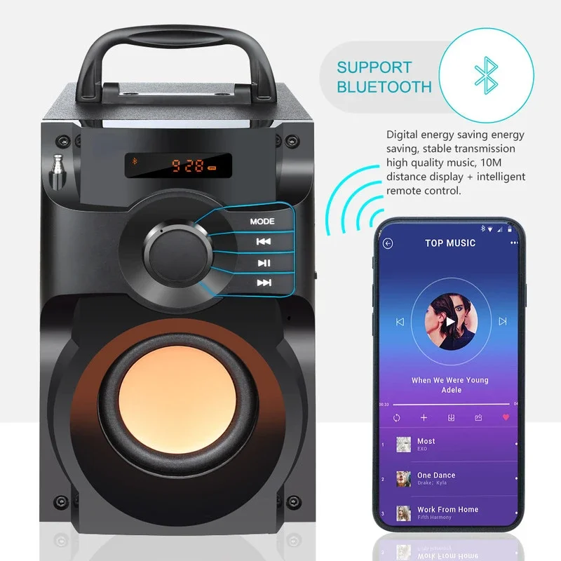 Portable High Power Bluetooth Speaker Wireless Stereo Subwoofer Heavy Bass Music Player Supports FM Radio TF Card