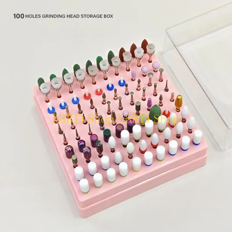 L8rd Drill Bits Sooting Solution 100 Holes Professional Manicure Tools منظم مع غطاء شفاف لاستخدام الصالون المنزلي