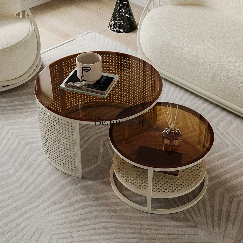 

LDCream wind retractable coffee table living room sofa Nordic household small apartment glass low table