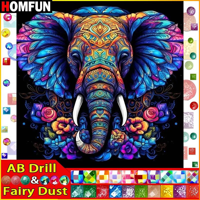 

HOMFUN сказочная пыль AB алмазная живопись "животное слон" полная квадратная/круглая дрель Настенный декор инкрустированная смолой вышивка ремесло