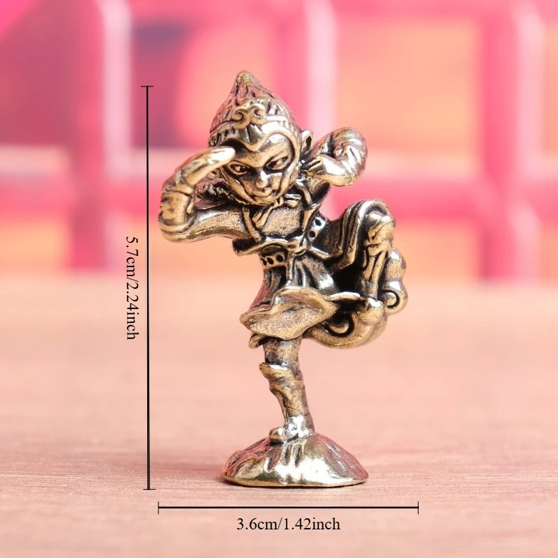 Vintage Brass Monkey King Sun Wukong Figurine, Qitian Dasheng Statue, Mini Desktop Ornament, Tea Pet Chinese Mythology Craft