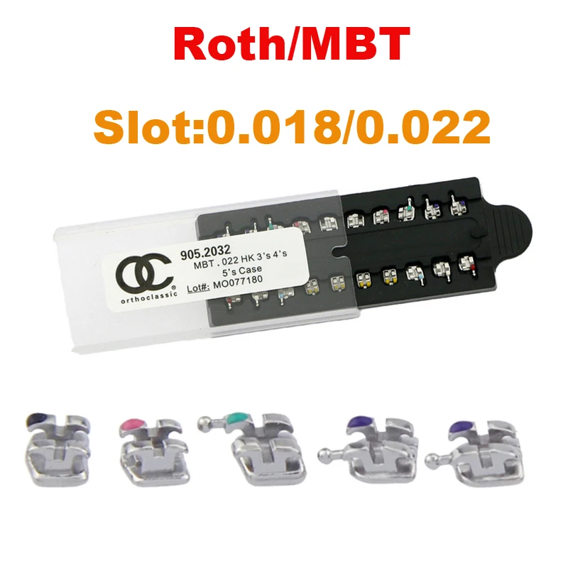 10 Cajas de Brackets Metálicos Mini Monoblock de la Marca OC para Ortodoncia Roth MBT 022/018 con Gancho 345, Brackets Metálicos para Ortodoncia Dental