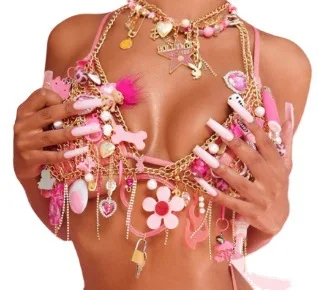 Pink Acrylic Fashion Accessories Music Festival Sweet And Spicy Chest Body Chain