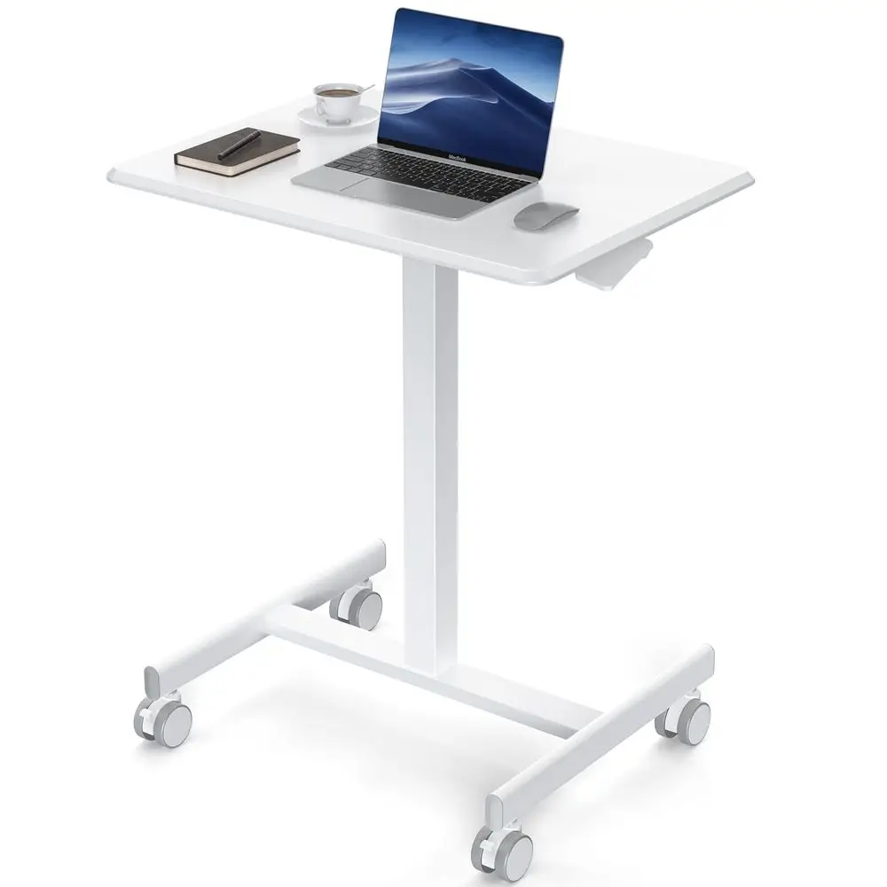 

Small Standing Desk Mobile Portable Rolling Laptop PC Table on Wheels Adjustable Height Computer Workstation for Home Office, 1