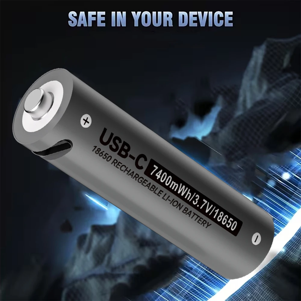 

KOSHARE18650 3.7V Li-ion Rechargeable Batteries7400mWh Lithium BatteryFor Clock microphone Flashlight+Type-C Cable Storage Box