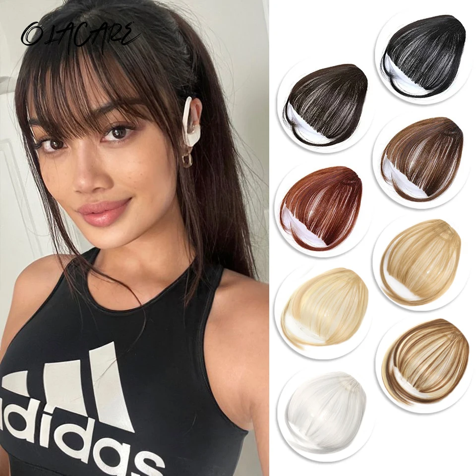 Synthetic Hair Clip In Bangs Brown Colored Invisible Front Fringes Clip in Hair Air Bangs Natural Black Fake Hair Bangs For Girl