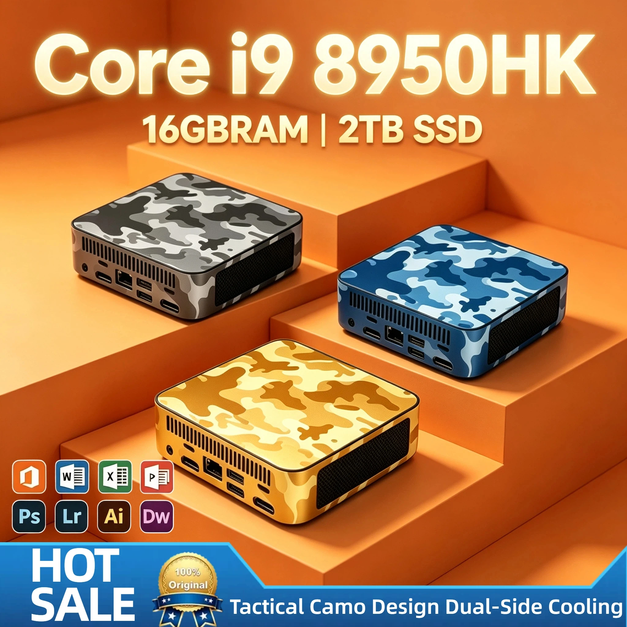 Intel i9-8950HK Ultra Thin Mini PC 16GB DDR4 1TB 2TB NVMe SSD WiFi6 BT5.2 4K Resolution Portable Office Desktop