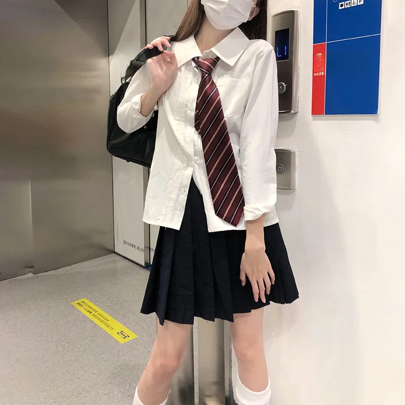 

Versatile Long Sve White irt Women's Spring Autumn College Sle Jk irt Accordion Pleat Corner Collar Cotton Blend