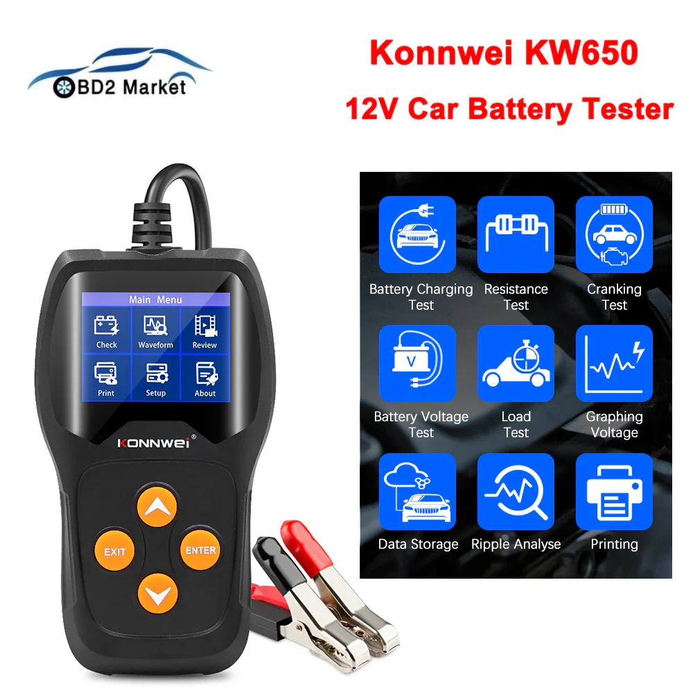 

KONNWEI KW600 Car Battery Tester 12V Auto 12 Volts Battery Analyzer 100 to 2000CCA Car Quick Cranking Charging Diagnostic