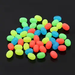 50pcs Colorful Soft Rubber Fishing Beads, 0.17inch Elliptical Fishing Bait Eggs with a Centered Hole