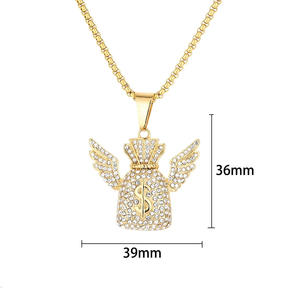 

CHUANGCHENG Jewelry Hip-hop Men and Wo Beautiful Money Bag ymbol with Diamond Inlaid tainle teel Men' Necklace Chains