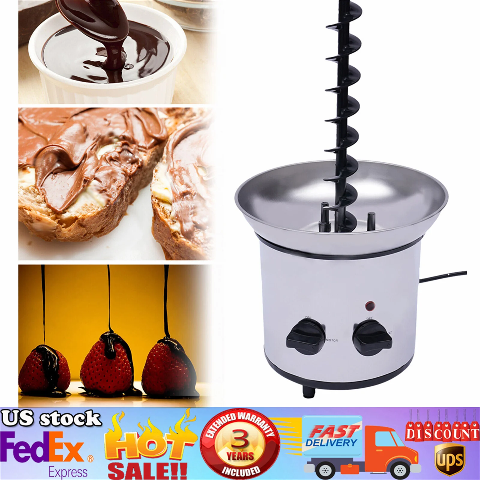 

4-Layer Chocolate Fountain Machine Stainless Steel Chocolate Cheese Melt Heating Fondue Machine DIY Home Appliances