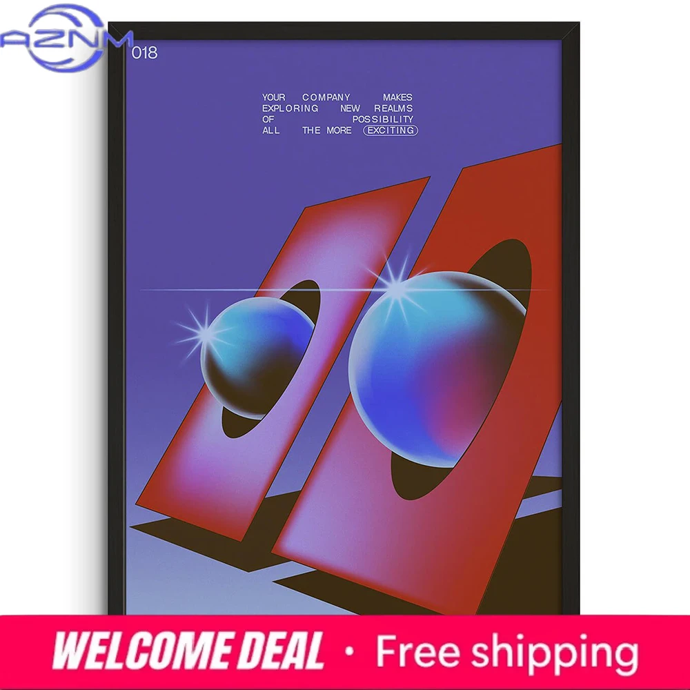 

AZNM Retro Futuristic Geometric Spheres Canvas Wall Art, Single Unframed Print, 80s Vaporwave Gradient Abstract Poster For Moder