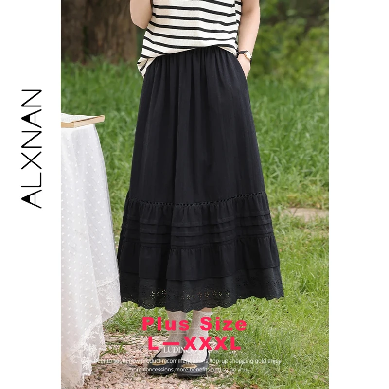 

Женская юбка ALXNAN больших размеров, черная, с высокой талией, 100% хлопок, длинная, 2026, элегантная, праздничная, повседневная женская одежда D09272-1