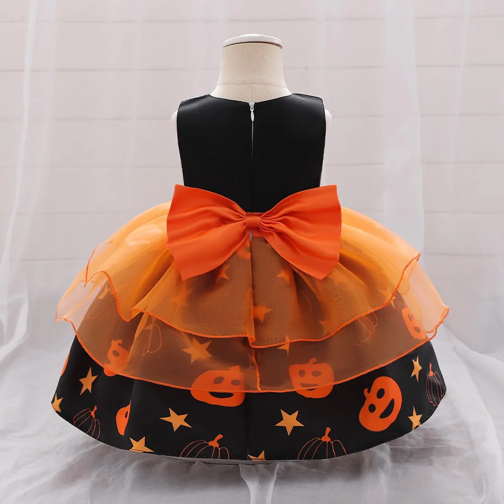 2023 New Children's Halloween Little Witch Performance Costume Girl Cosplay Sleeveless Dress Girls Pumpkin Makeup Ball Gown