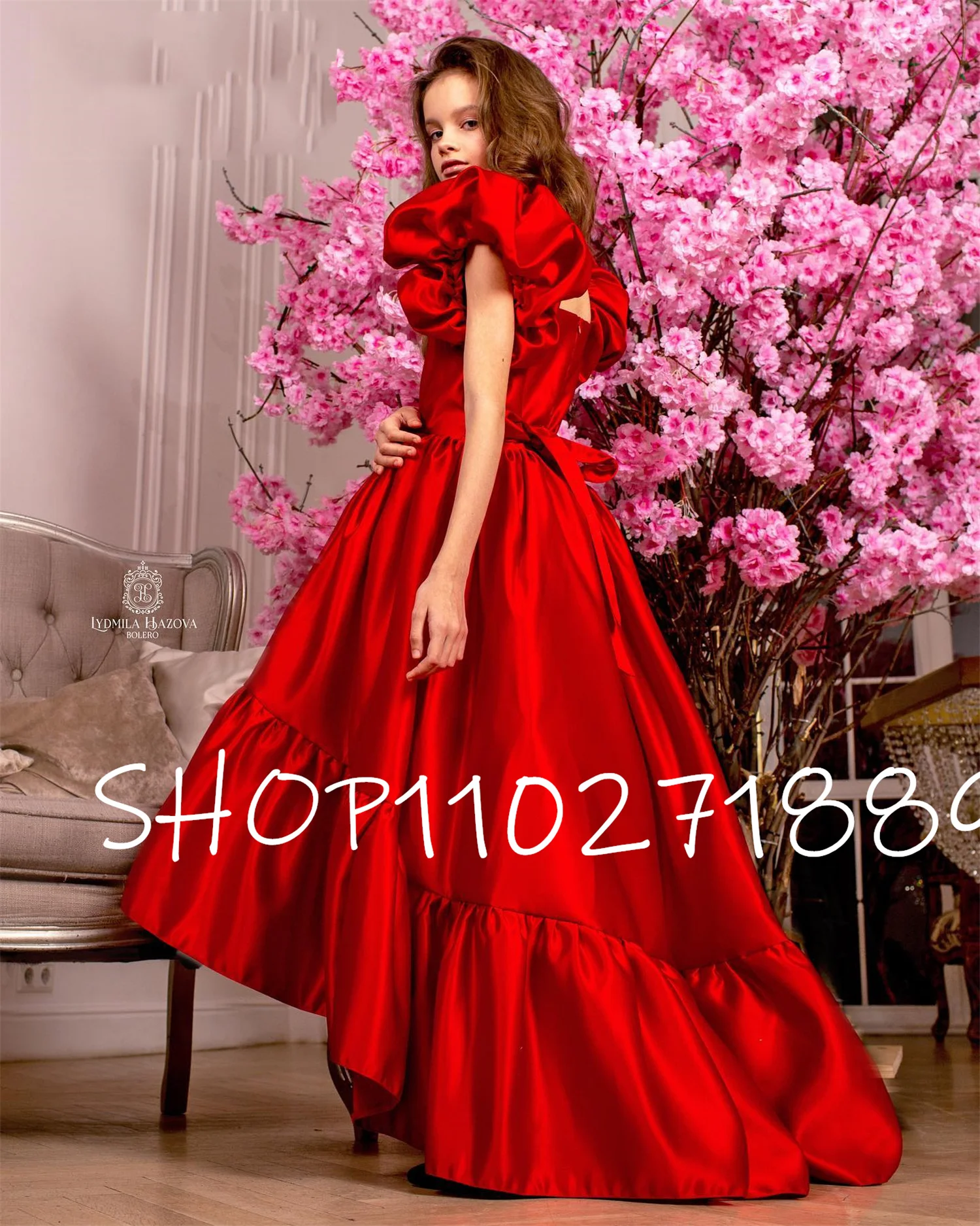 

Gardenwed Red First Communion Dress High Low Girl Graduation Dress 4 to 6 years Satin Princess Birthday Dress for Girls