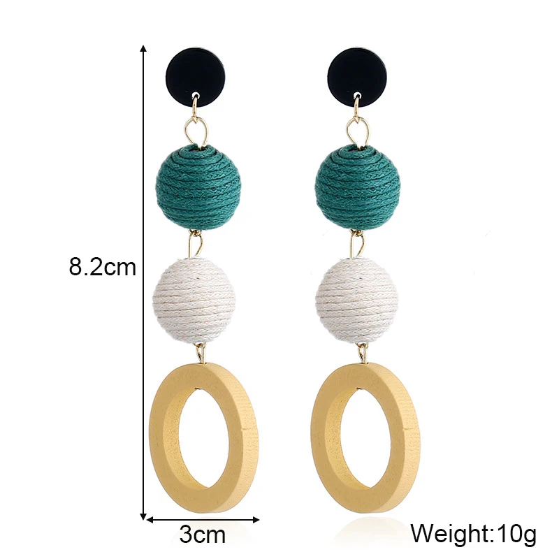 New Bohemian Three Layers Rope Round Pendants Long Hanging Earrings for Women Hollow Circle Drop Handmand Irregular Earrings