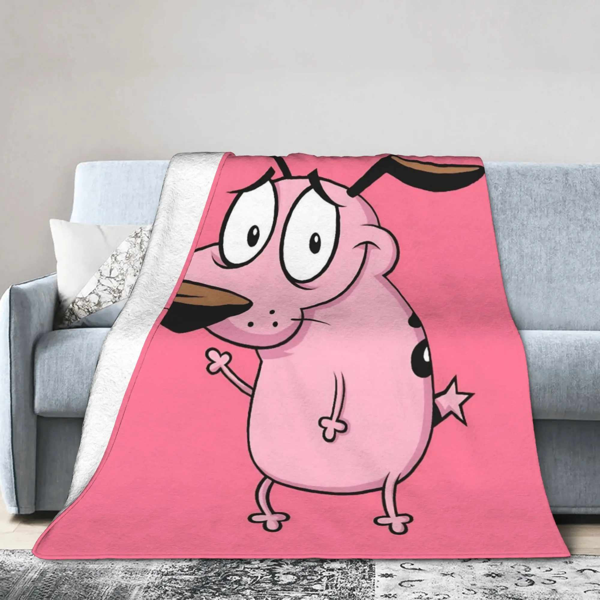 Couraged Cowardlys Dogs Blanket Fleece Summer Air Conditioning Cartoon Multi-function Throw Blankets for Sofa Office Bedspread