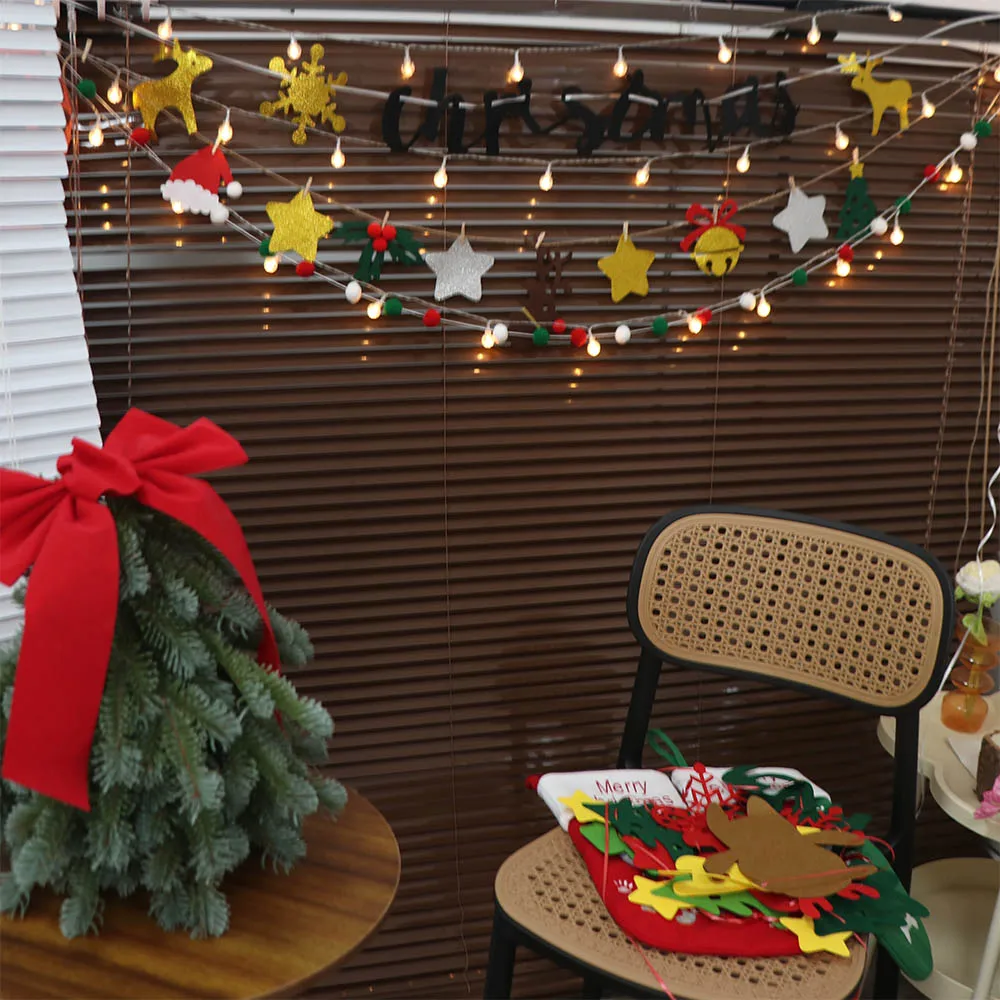 ورأى الصوف أضواء عيد الميلاد الجنية الملونة شعري مثلث العلم عيد الميلاد راية سانتا كلوز داخلي في الهواء الطلق