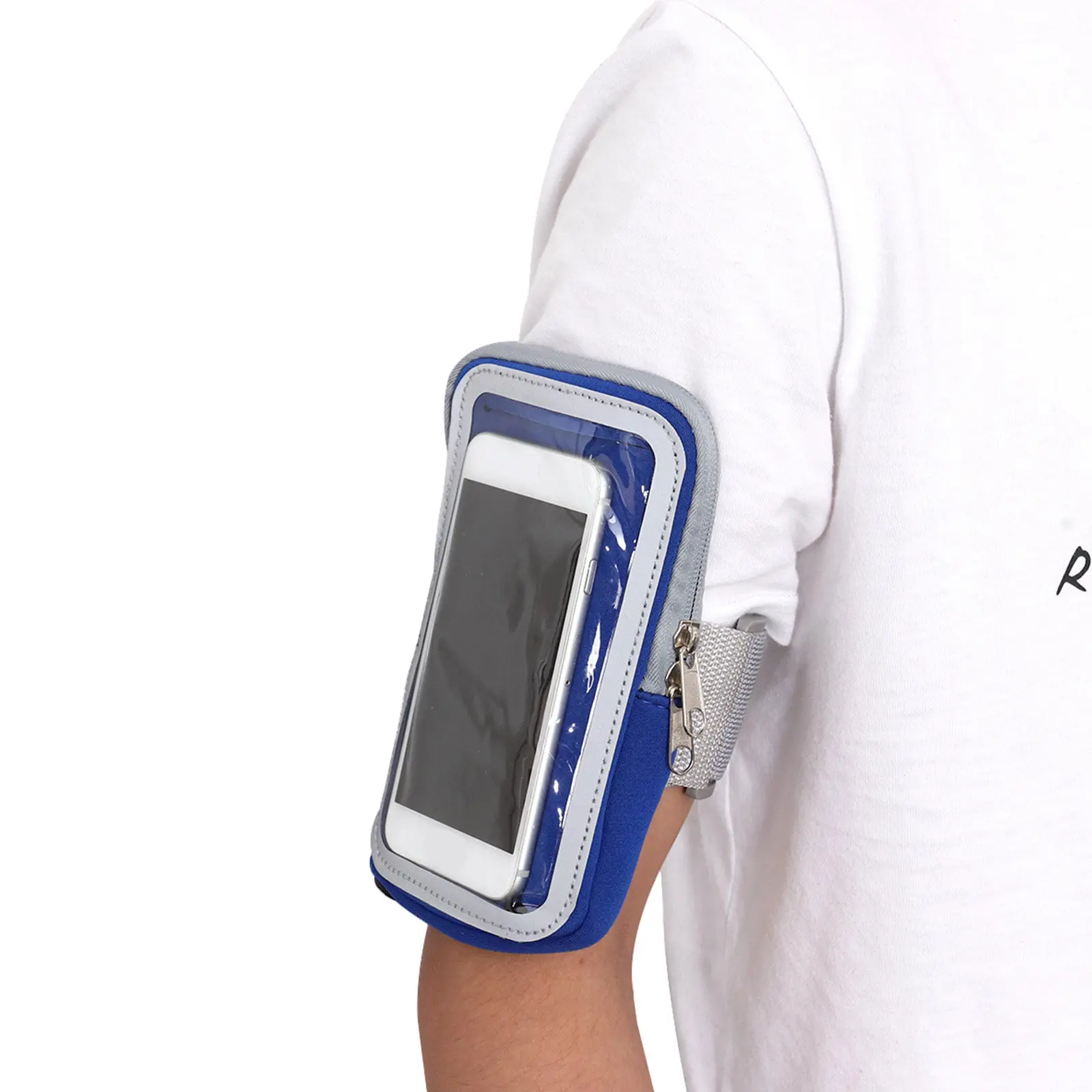 Sports Arm Bag Waterproof Lightweight Adjustable Dacron Running Armband for Phone Keys Money Earphone Blue Fits 6 Inch Screens