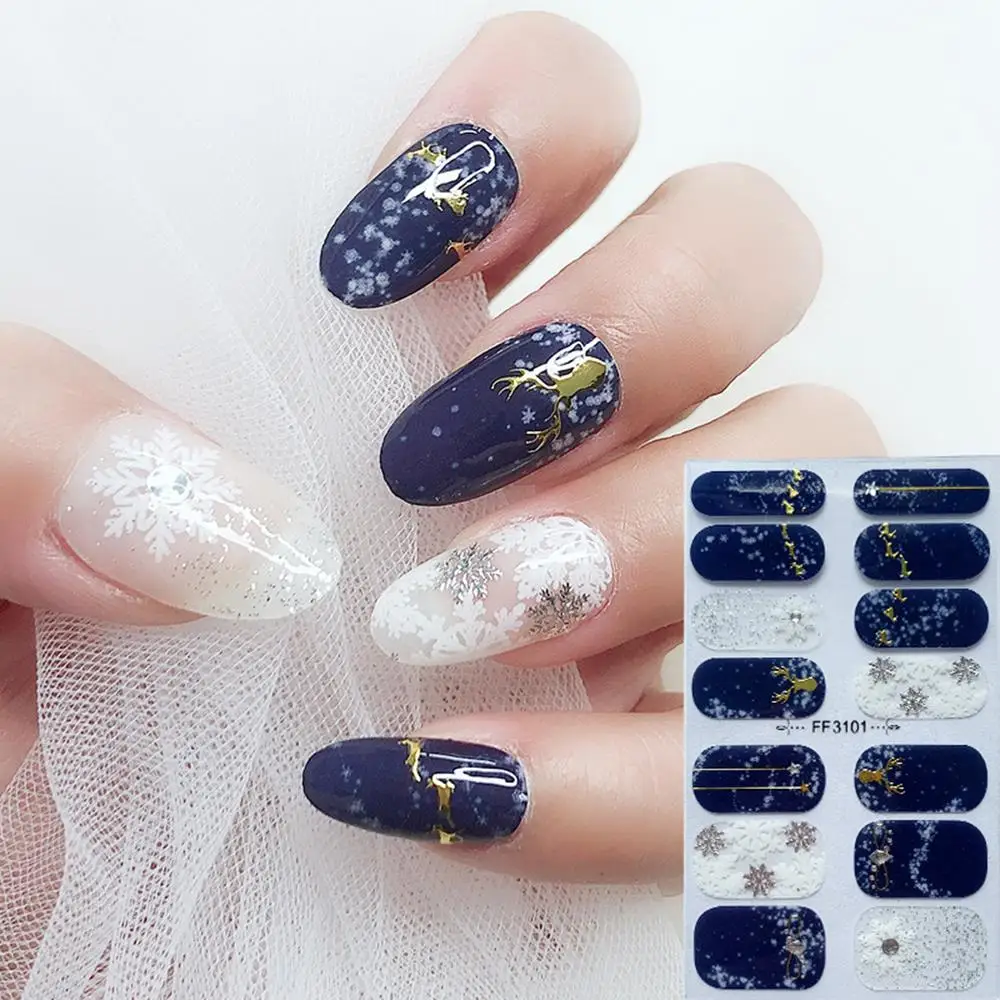 Xmas Element Zelfklevende Nagelstickers Waterdichte Lakstrips Voor Nagels Strass Decor Volledige Dekking Nail Wraps Manicure Diy