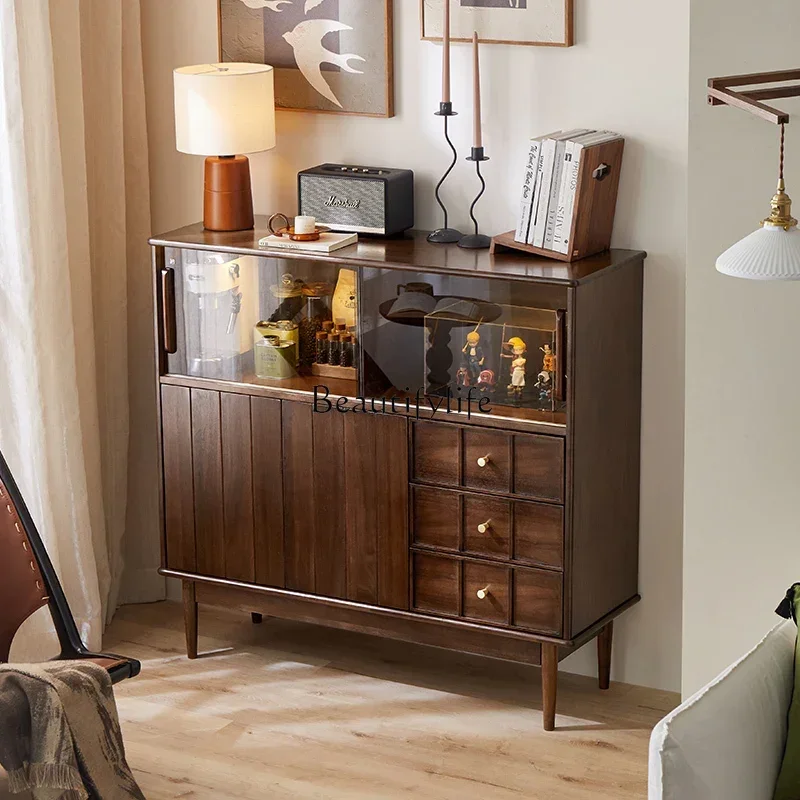 

z.-Retro solid wood dining side cabinet, living room storage storage glass wine cabinet