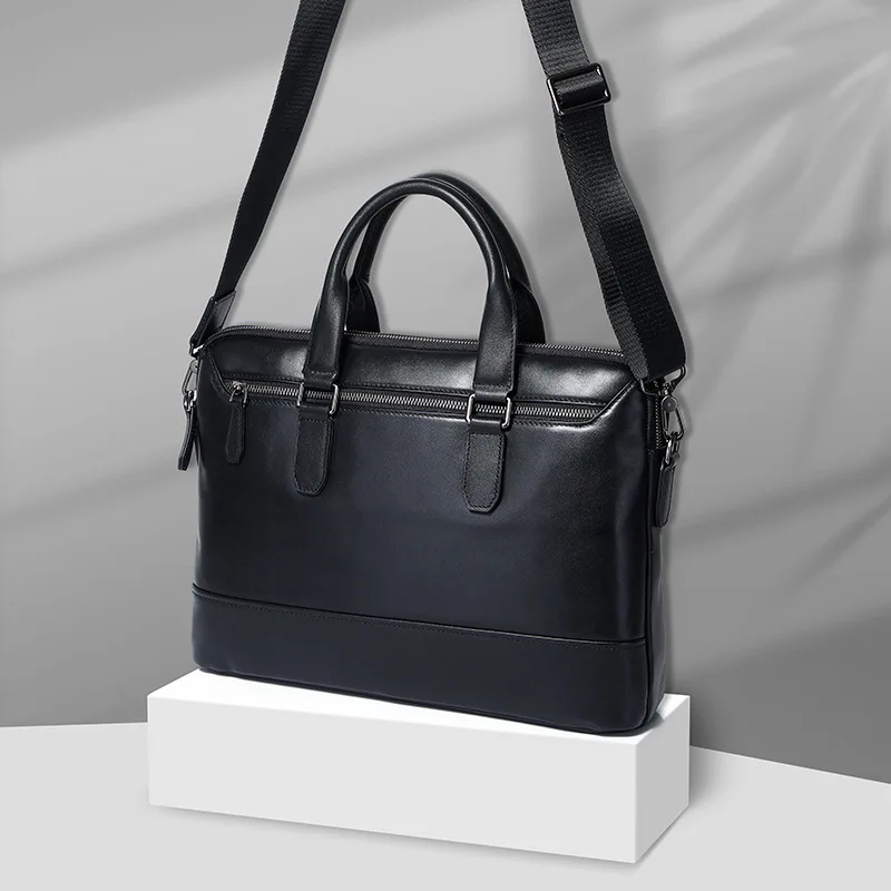 

Computer storage business office commuting briefcase, genuine leather high-end men's hand and shoulder briefcase