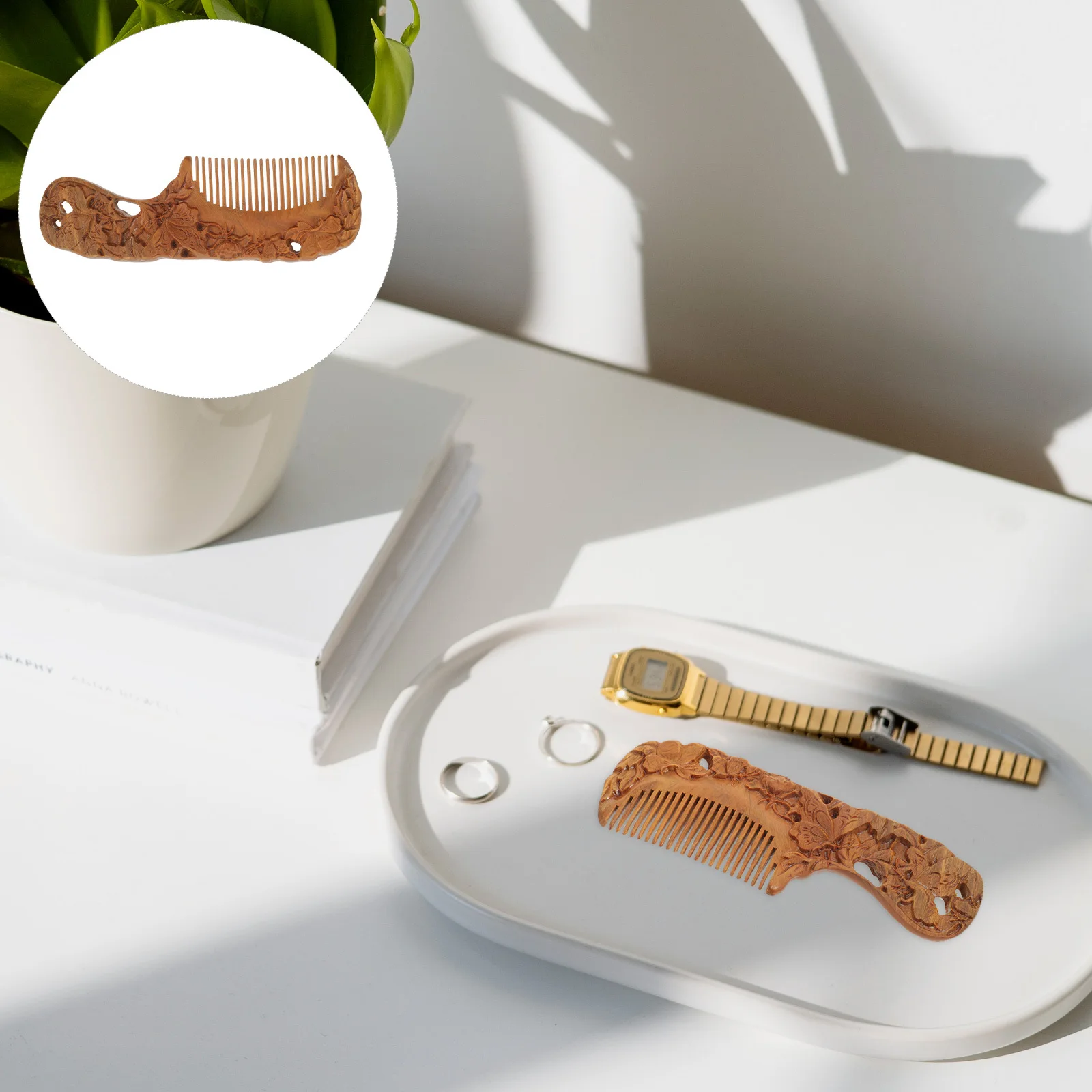 

Sandalwood Comb Fine Tooth Portable Wooden Massage Detangling Compact Pocket Comb For Women Floral Butterfly Carving