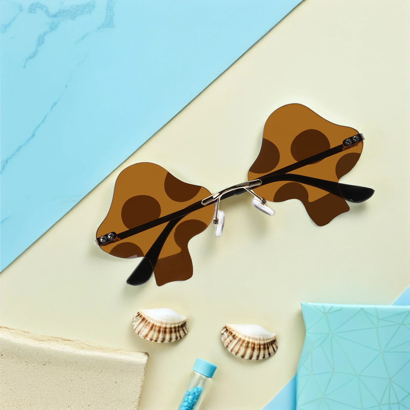 

2 Pcs Creative Sunglasses Statement Round Travel Summer Mushroom Shape Metal Beach Photo Prop Cute