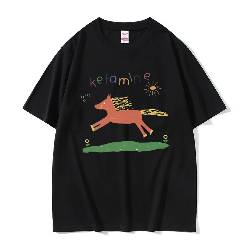 Funny Ketamine Horse Graphic Print T Shirts Men Women Casual Joke Humor Meme T-shirt Male Pure Cotton Tees Mens Oversized Tshirt